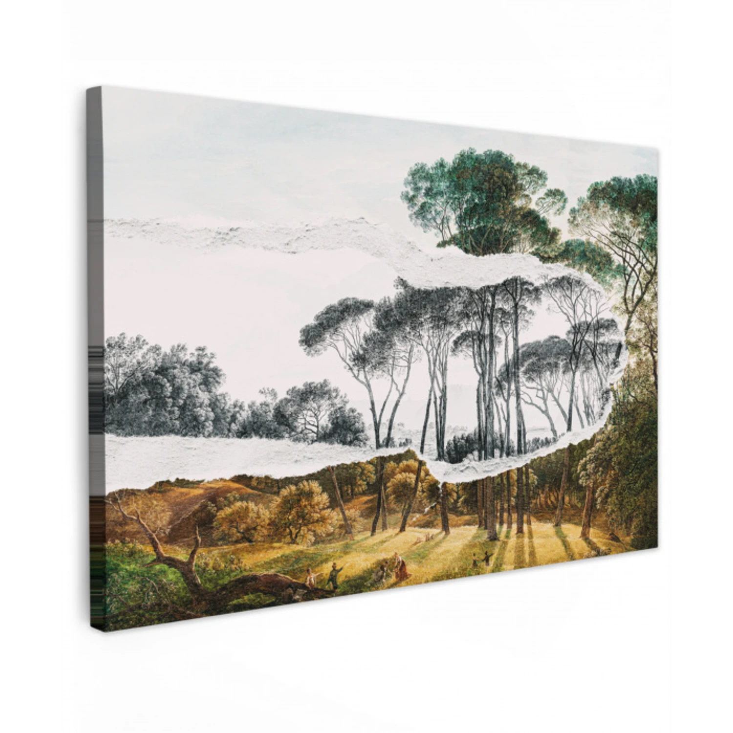 Italiaans landschap parasoldennen - Kunst - Hendrik Voogd - Schilderij - Zwart wit - Oude meesters canvas 2cm klein -z3d