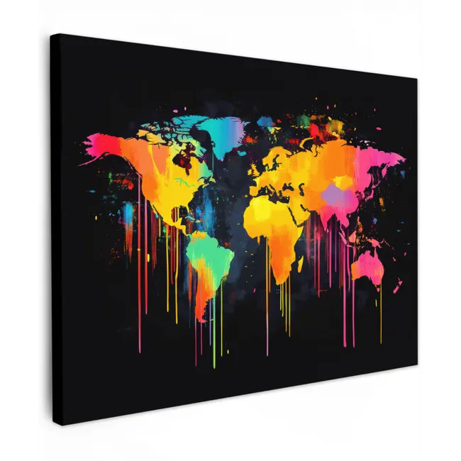 Canvas schilderij - Wereldkaart - Verf - Kleurrijk - Graffiti - Wereld