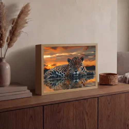 Natuur - Luipaard - Dier - Zonsondergang - Modern Light Box met batterij (Wandlamp) middel -sfeer2