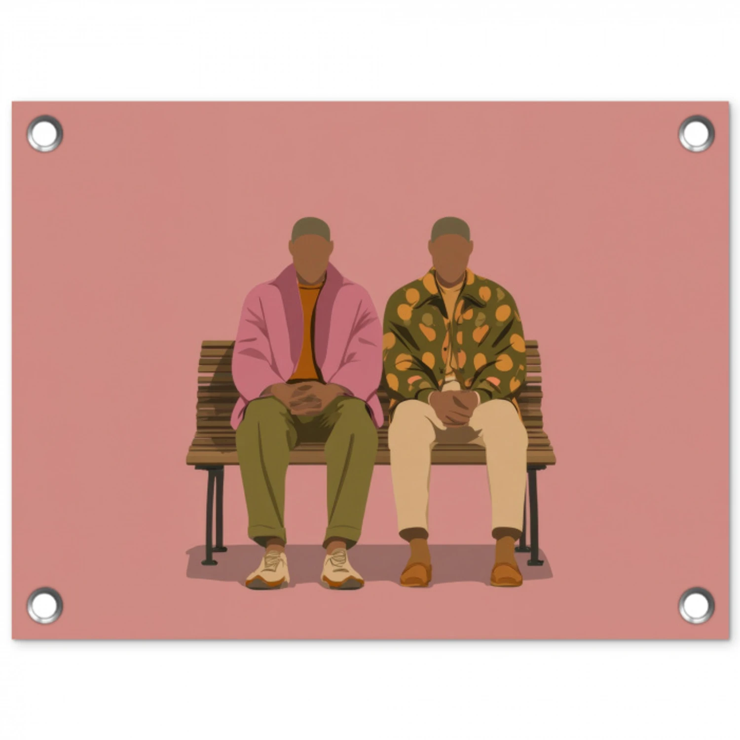 Illustratie - Bankje - Personen - Minimalistisch tuinposter los doek klein -3d