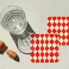 Golvend patroon - Retro - Rood - Beige onderzetter kurk middel 366 -sfeer4