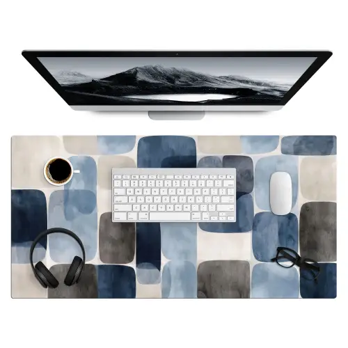 Patroon - Blauw - Vierkanten Muismat XXL klein -3d