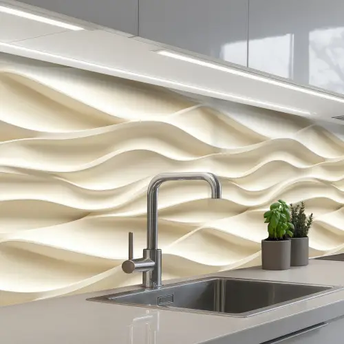 Lijnen - Golvend - Crème keuken achterwand 2 middel 871 -3d_schuin