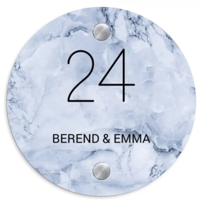 Blauw marmer - Klassiek Naambord Rond klein -3d