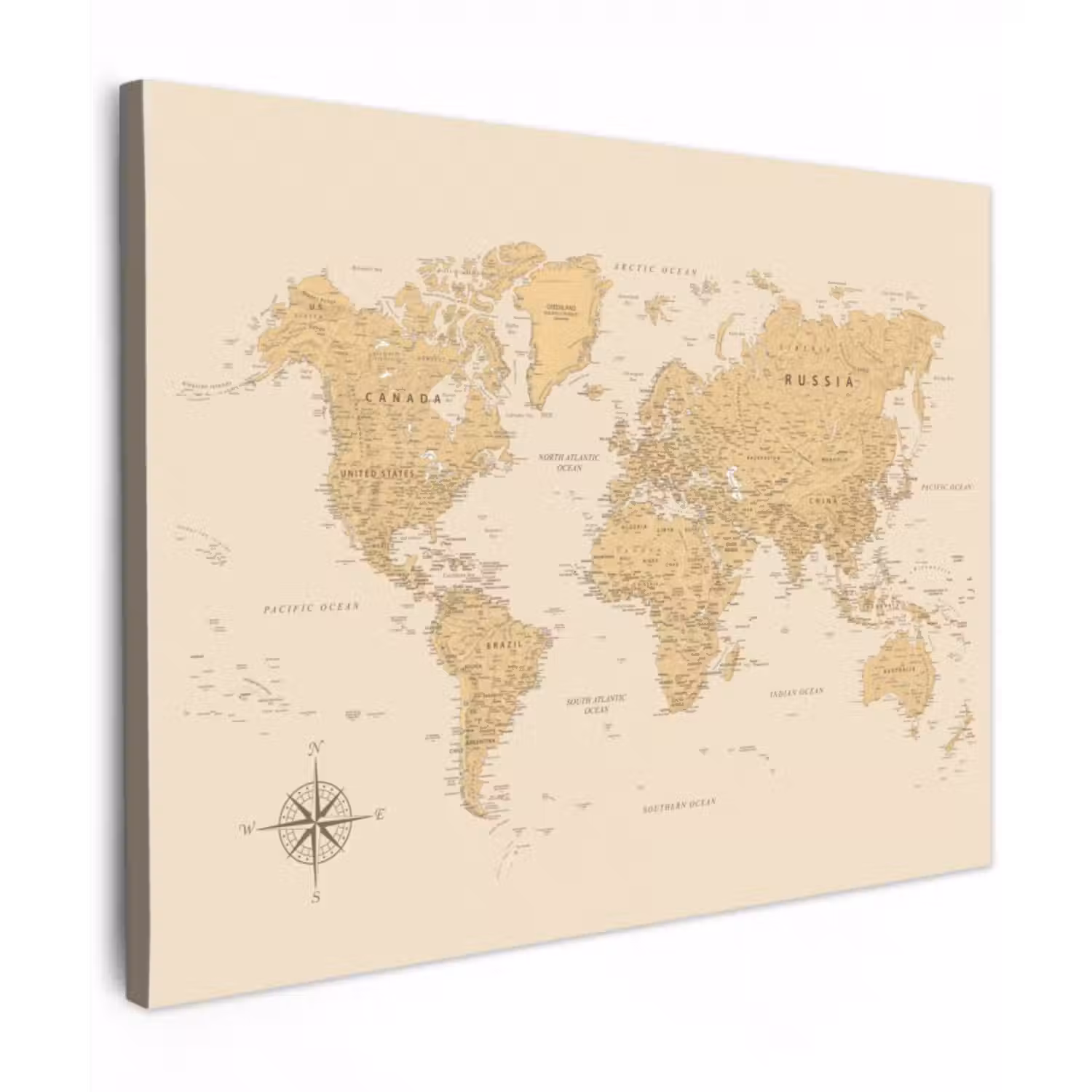 Leinwandbild - Weltkarte - Realistisch - Beige