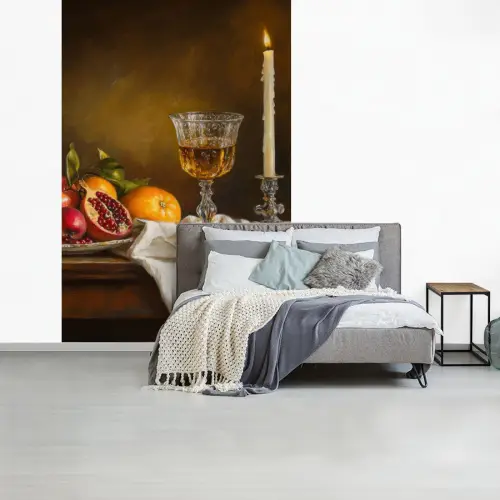 Fruit -  Stilleven - Wijn - Kaars fotobehang vinyl groot -slaapkamer