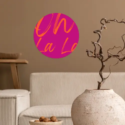 Oh la la - Oranje - Roze Wandcirkel behangsticker klein -sfeer1