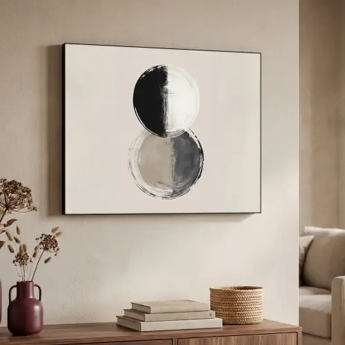Cirkels - Strepen - Minimalistisch - Zwart Textielframe - compleet frame klein -sfeer3