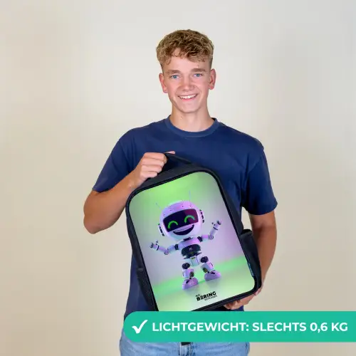 Robot met paars en groen licht Rugzak - Zwart middel -sfeer7_NL