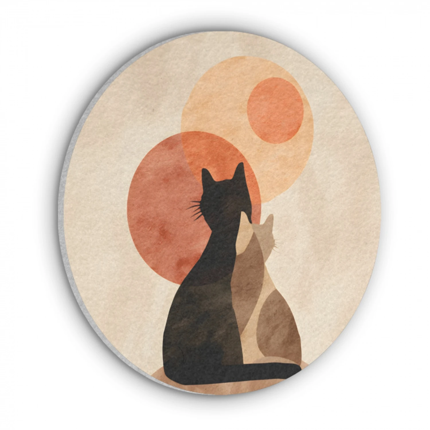 Katten - Zwart - Abstract - Cirkels Akoestische PET Vilt - Rond klein -3d