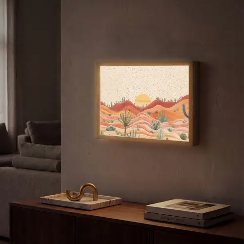 Landschap - Heuvels - Zonsondergang Light Box met batterij (Wandlamp) middel -sfeer1