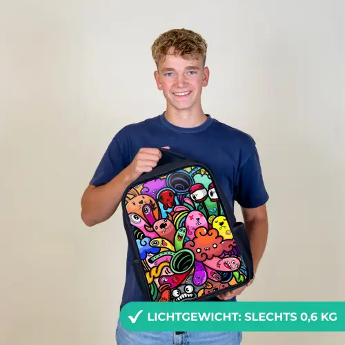 Vrolijke Monsterchaos Rugzak - Zwart middel -sfeer7_NL