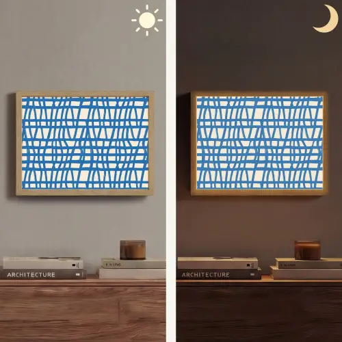 Ruitpatroon - Blauw - Crème Light Box met batterij (Wandlamp) middel 907 -sfeer3