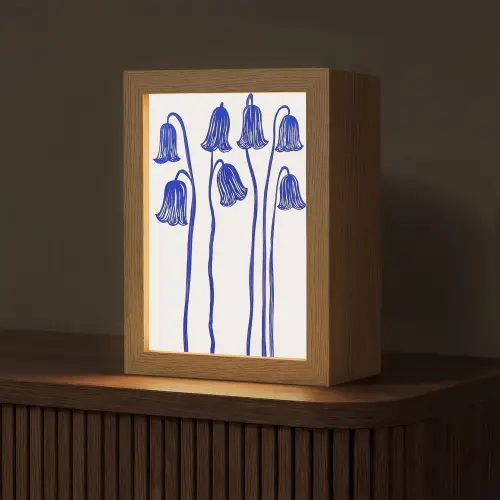 Bloemen - Blauw - Lijnen - Bloemblaadjes Light Box met kabel (Tafellamp) klein -z3d_website