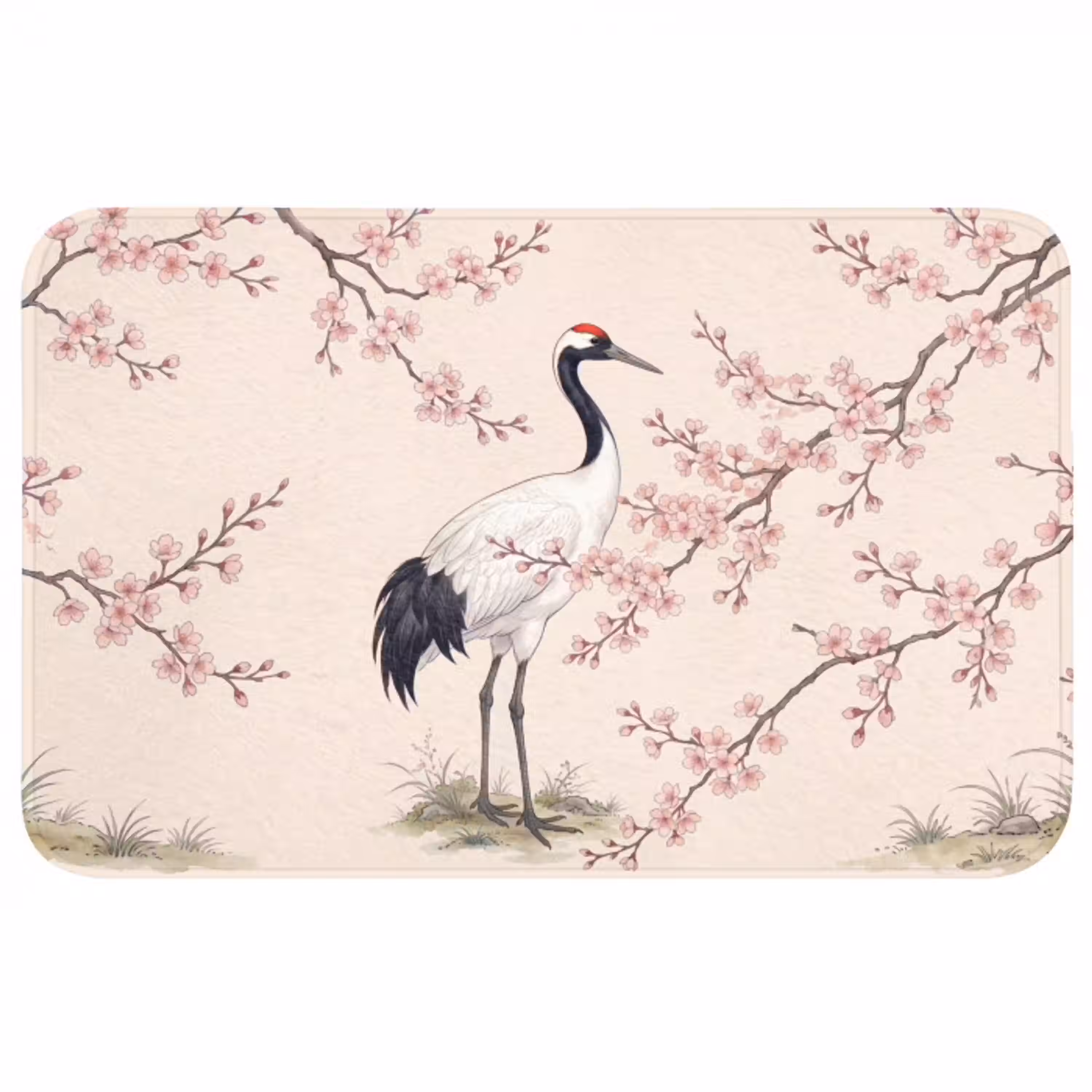 Aziatisch - Kraanvogel - Beige Badmat middel -3d