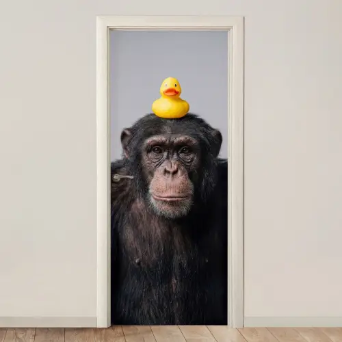 Chimpansee - Badeend - Grijs deurposter klein -3d_beige