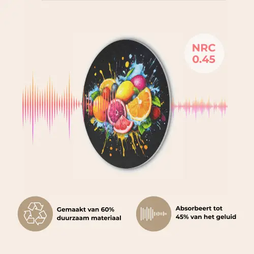 Fruit - Graffiti - Kleurrijk - Sinaasappel - Aardbei - Abstract Akoestische PET Vilt - Rond klein -USP_NL