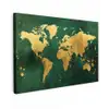 Wereldkaart - Groen - Goud canvas 2cm klein -z3d
