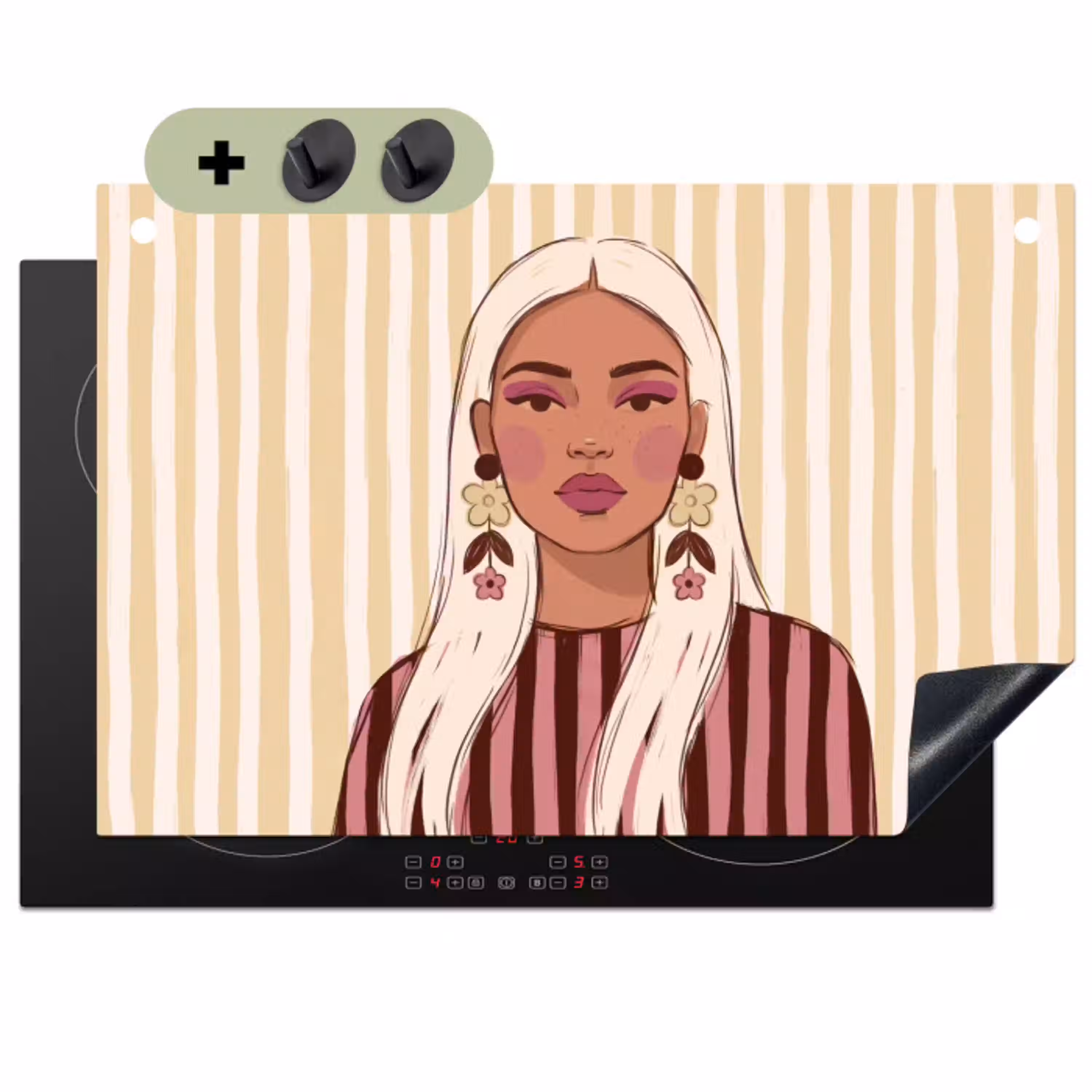 Vrouw - Portret - Illustratie - Modern - Roze Inductie beschemer met haakjes klein -3d