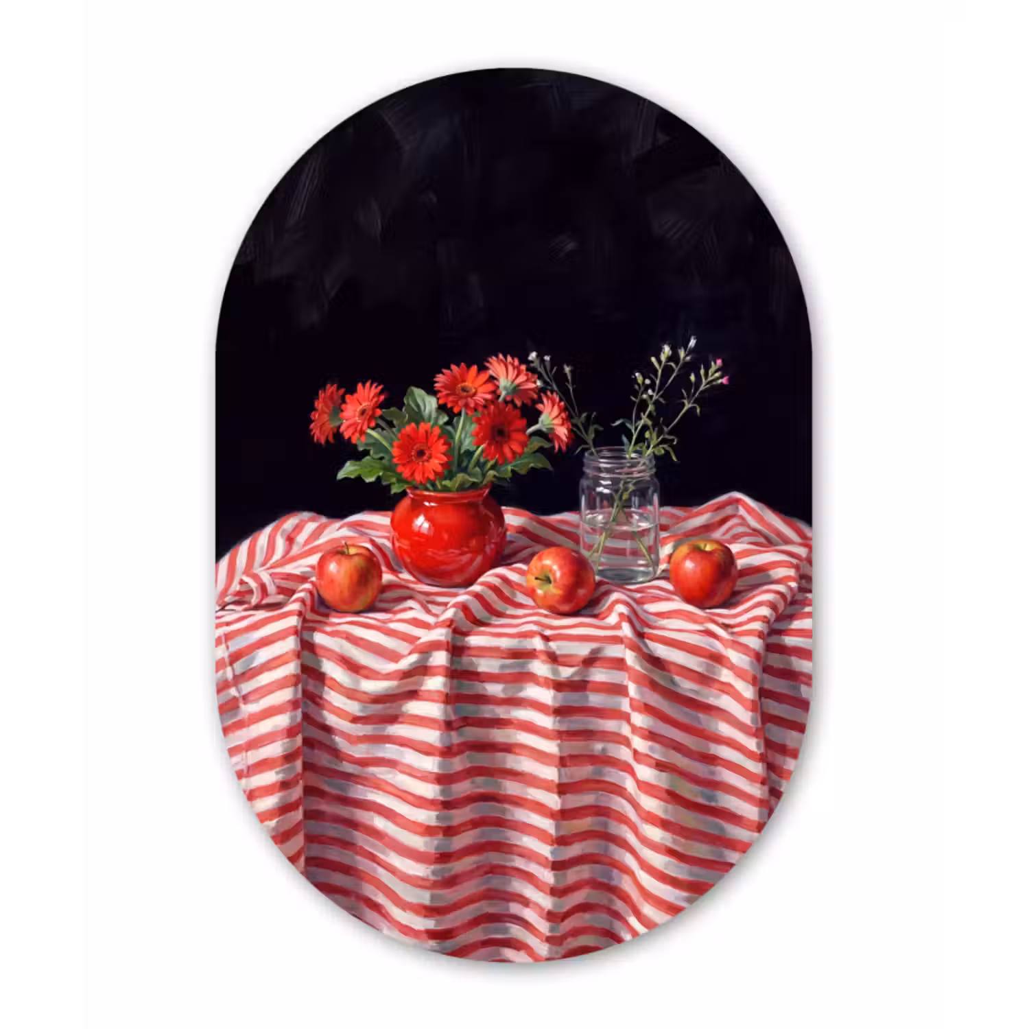 Muurovaal - Glas - Rode bloemen - Vaas