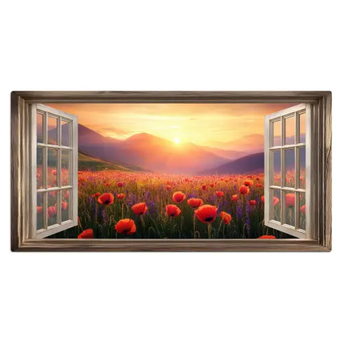 Doorkijk - Klaprozen - Bloemen - Rood - Open raam Muismat XXL klein -3d_leeg