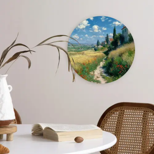 Zandpad - Huis - Bomen - Grasveld Wandcirkel kunststof plaat 5mm dik klein -sfeer4