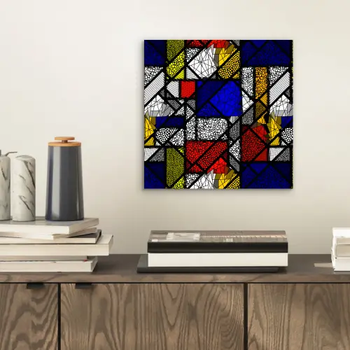 Mondriaan - Glas in lood - Oude Meesters - Kunstwerk - Abstract - Schilderij aluminium wit klein -sfeer1