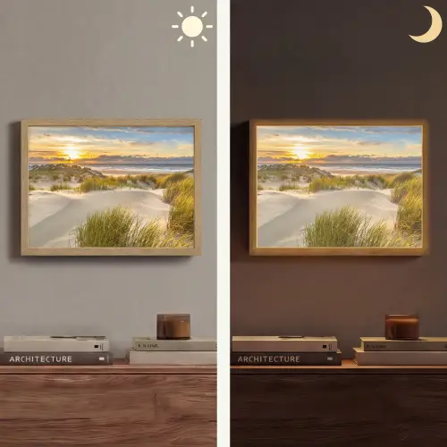 Zonsondergang - Duinen - Strand - Landschap Light Box met batterij (Wandlamp) middel -sfeer3
