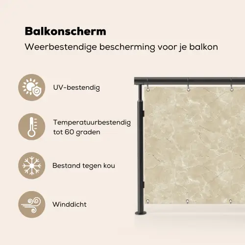 Lichtbeige - Marmer - Diffusie adering Balkonbeschermer Duitsland klein 596 -specs_NL