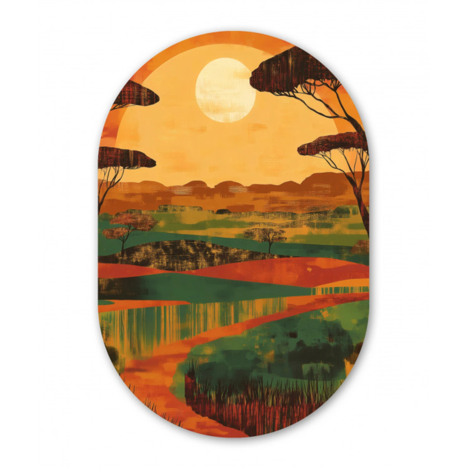 Landschap - Afrikaans - Zon Wandcirkel Ovaal Forex klein -3d