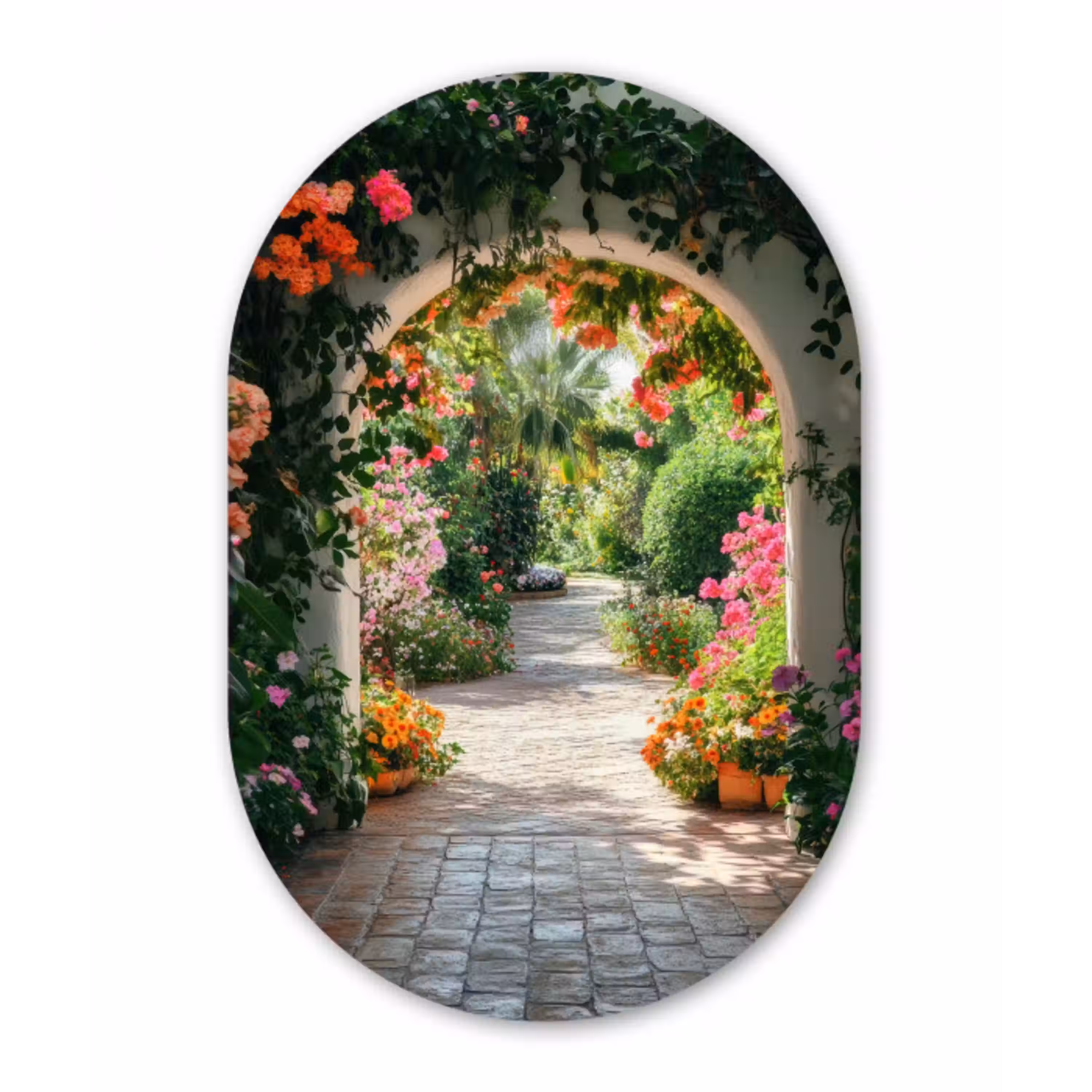 Doorkijk - Bloemen - Natuur - Bloementuin Wandcirkel Ovaal Glas middel -3d