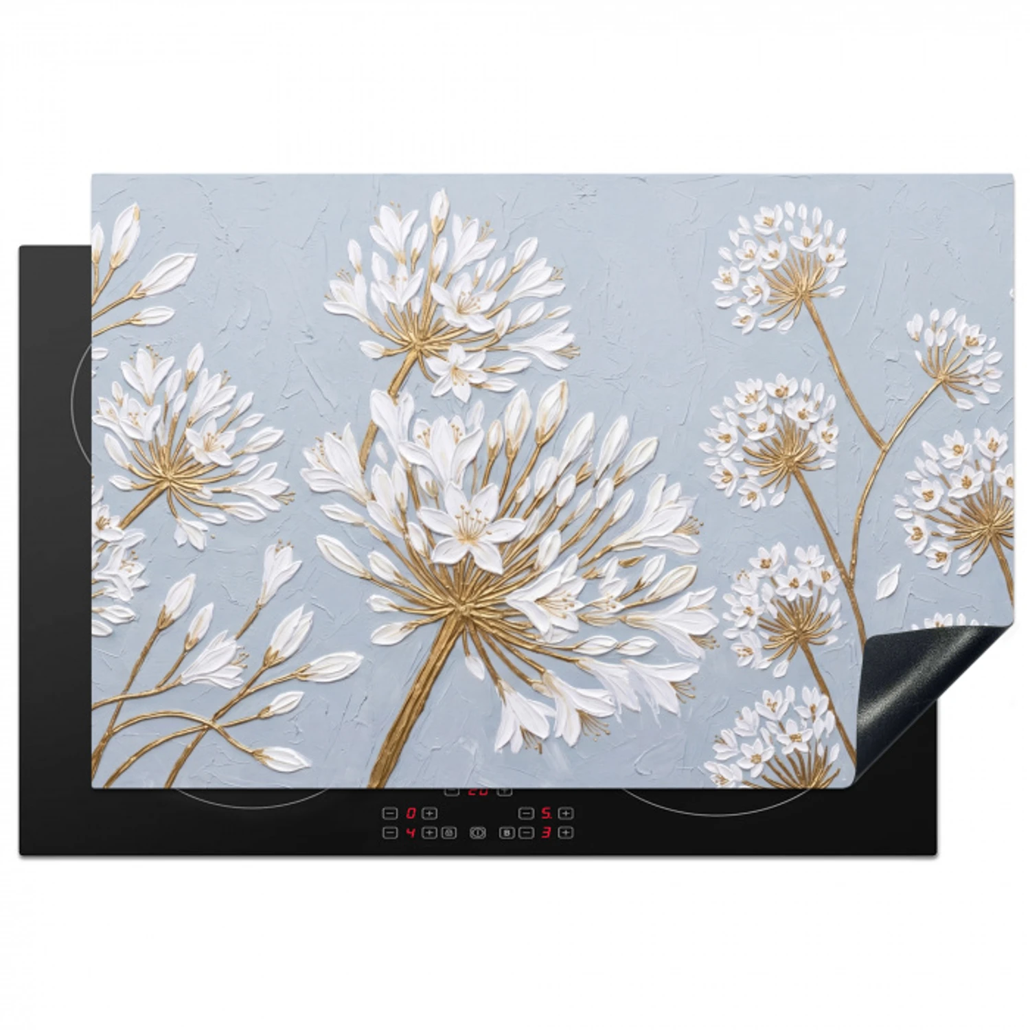 Illustratie - Bloemen - Blauw Inductie beschermer vinyl 3mm klein -3d