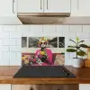 Vrouw - Kat - Bloemen - Kopje - Retro keuken achterwand spatscherm klein -sfeer2