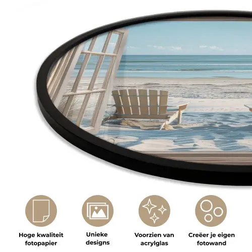 Doorkijk - Strandstoelen - Duinen - Zee - Natuur Fotolijst rond zonder passe partout klein -closeup_NL