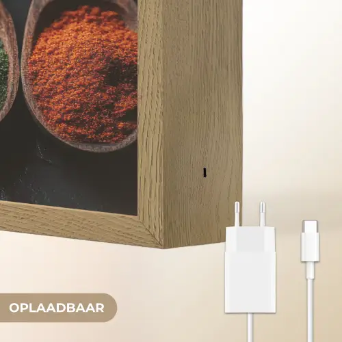 Houten - Lepels - Specerijen - Kruiden Light Box met batterij (Wandlamp) middel -USP_websiteoplaadbaarNL