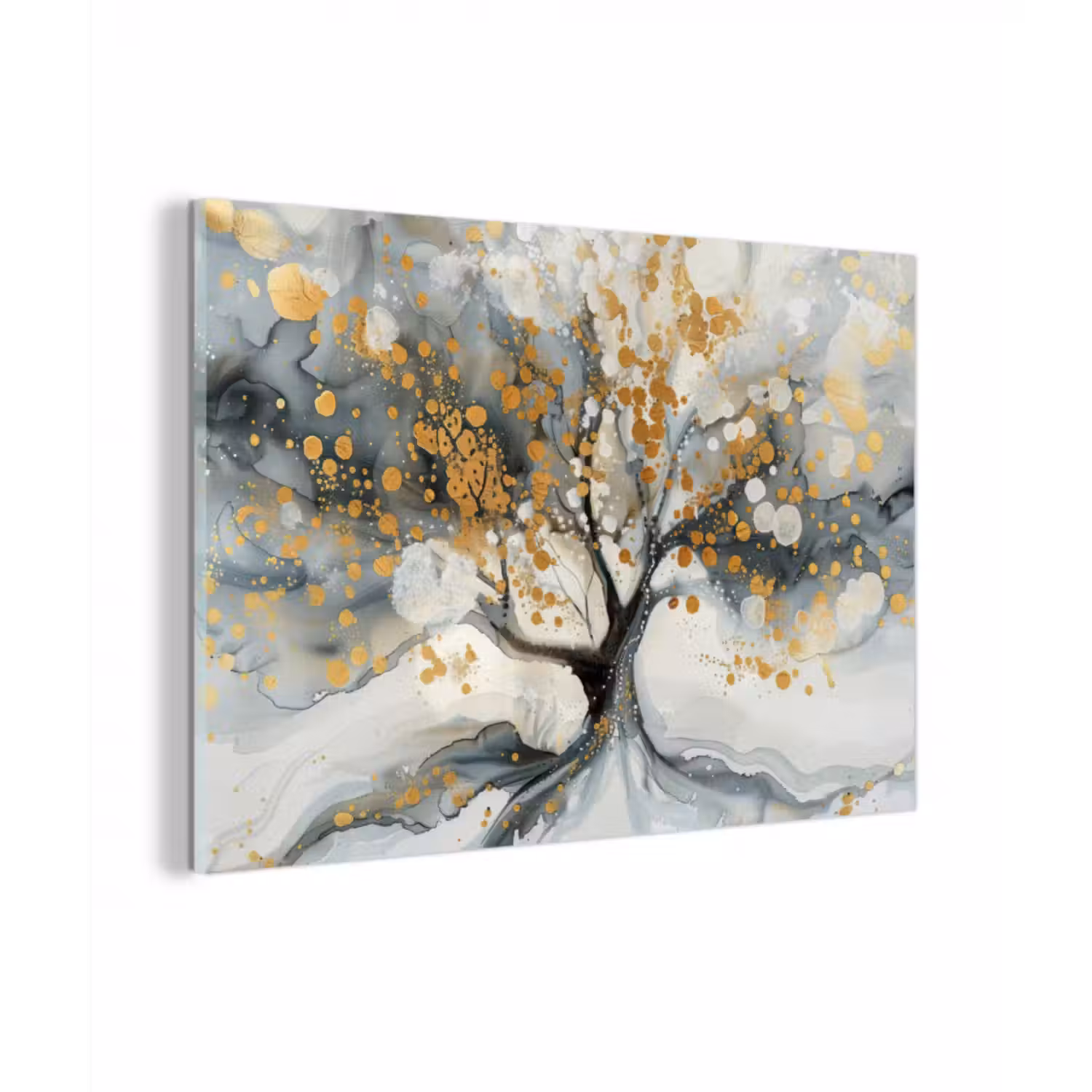 Glasbild - Baum - Modern - Abstrakt - Gold - Schwarz - Weiß