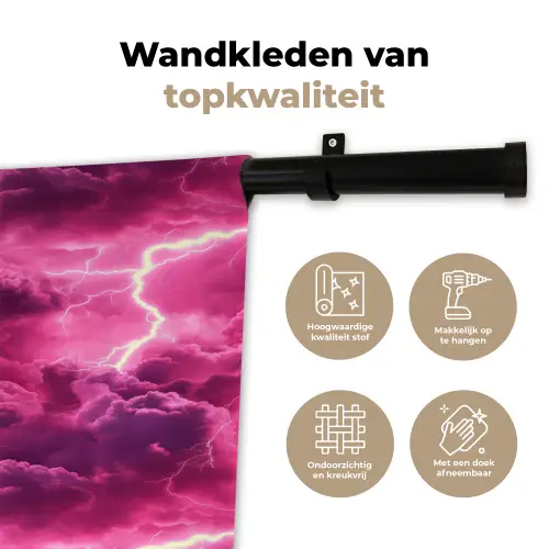 Roze - Onweer - Wolken Wandkleed katoen klein 269 -sfeer2