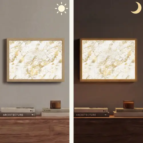 Marmer - Goud - Structuur Light Box met batterij (Wandlamp) middel 907 -sfeer3