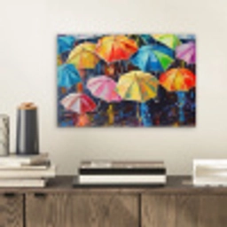 Paraplu's - Schilderij - Kunst - Regenboog aluminium wit klein -sfeer1