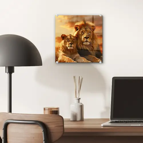 Leeuwen - Zonsondergang - Afrika - Savanne - Dieren plexiglas 5mm klein -sfeer6