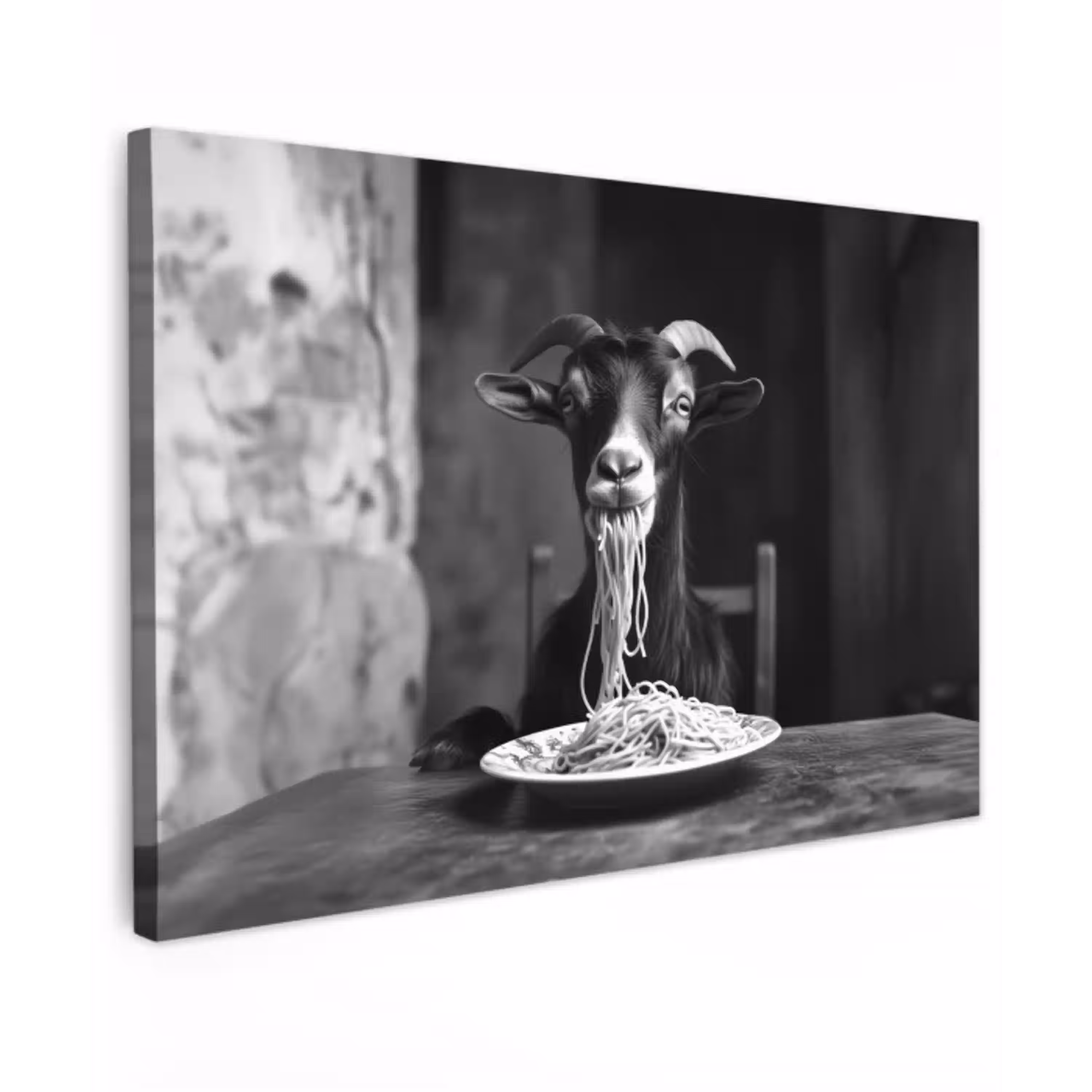 Geit - Bord - Spaghetti - Zwart Wit canvas 2cm klein -z3d