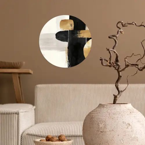 Vormen - Penseelstreken - Abstract - Goud Wandcirkel behangsticker klein -sfeer1