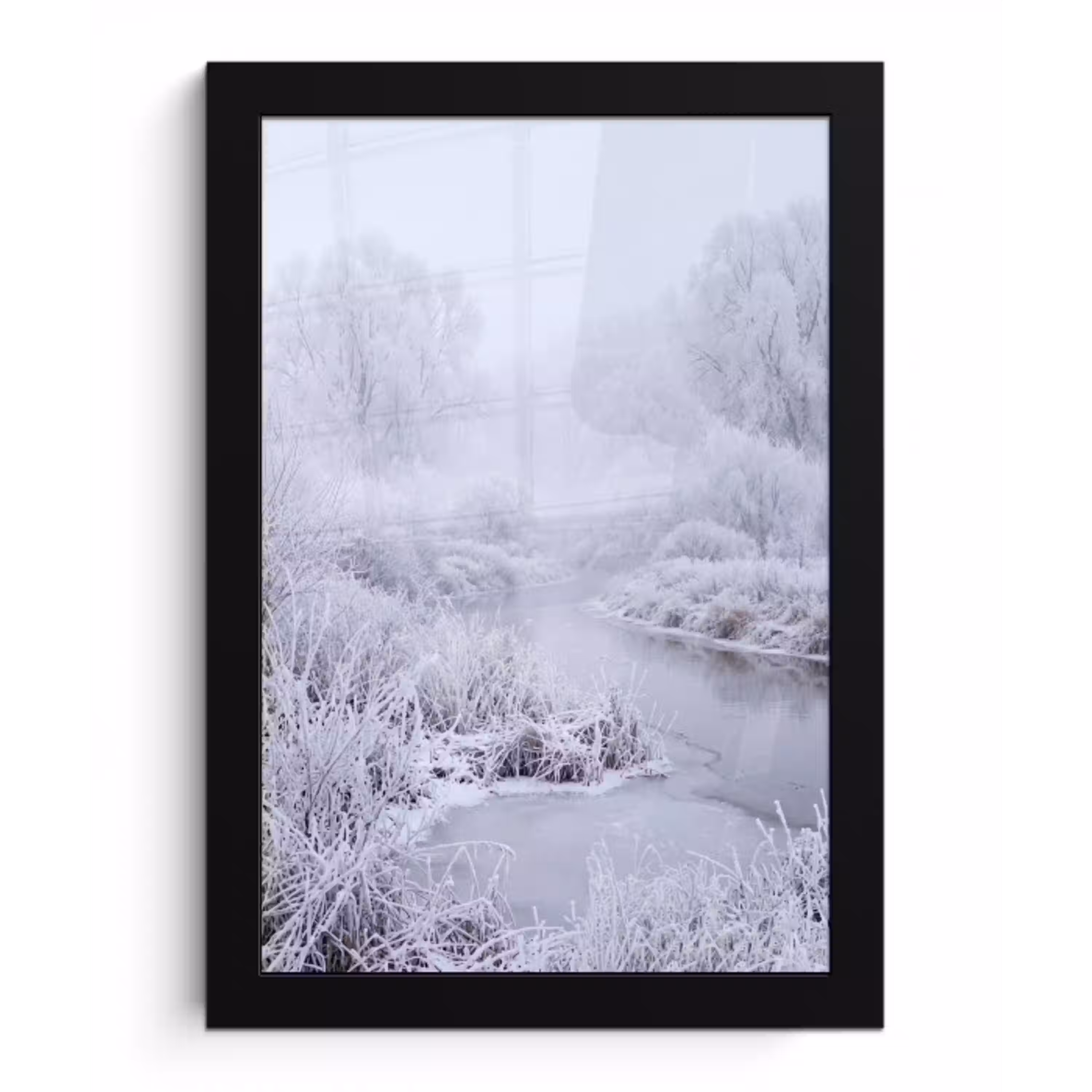 Rivier - Sneeuw - Bos - Winter - Schilderachtig fotolijst zwart zonder passe partout klein -3d