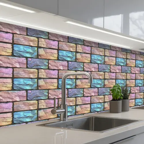 Parelmoerig - Bakstenen - Muur keuken achterwand 2 middel 871 -3d_schuin