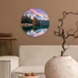 Bergen - Bos - Water - Lucht - Roze - Paars Wandcirkel kunststof plaat 5mm dik klein -sfeer1