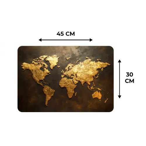 Wereldkaart - Goud - Roest Placemat vinyl groot -specs