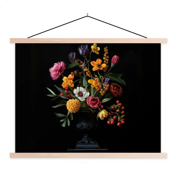 Sierlijk - Boeket - Bladeren textielposter latten blank klein -3d