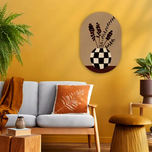 Minimalistisch - Vaas - Bloemen - Bruin Wandcirkel Ovaal Forex klein -sfeer4