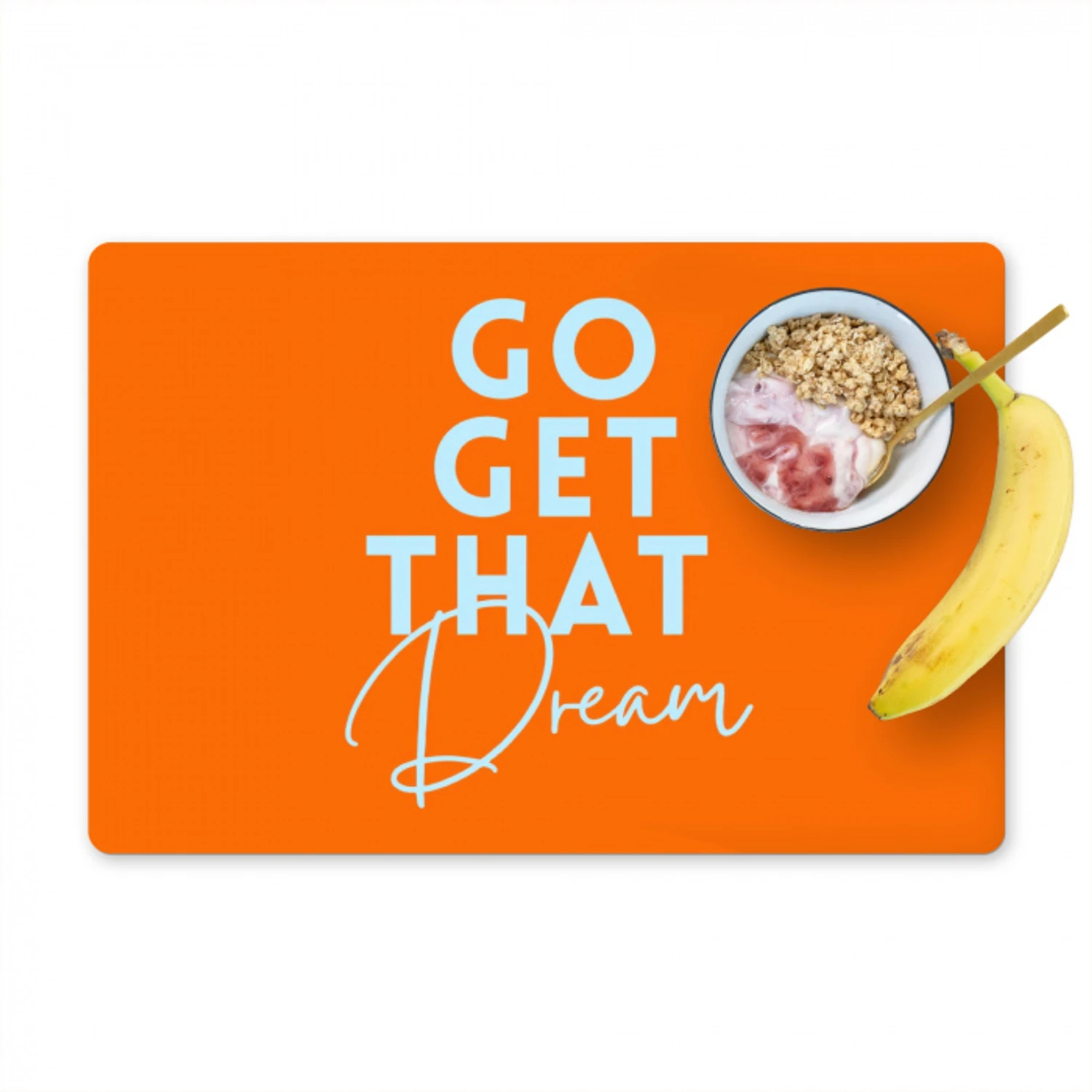 Oranje - Blauw - Go get that dream Placemat vinyl groot -zzzproduct_Kitchenyeah-website