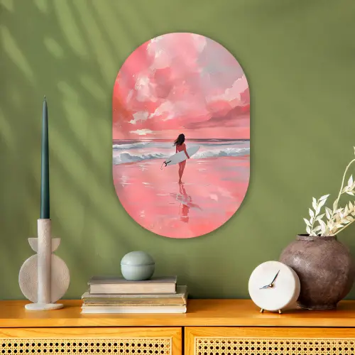 Roze - Surfen - Zee Wandcirkel Ovaal Forex klein -sfeer2